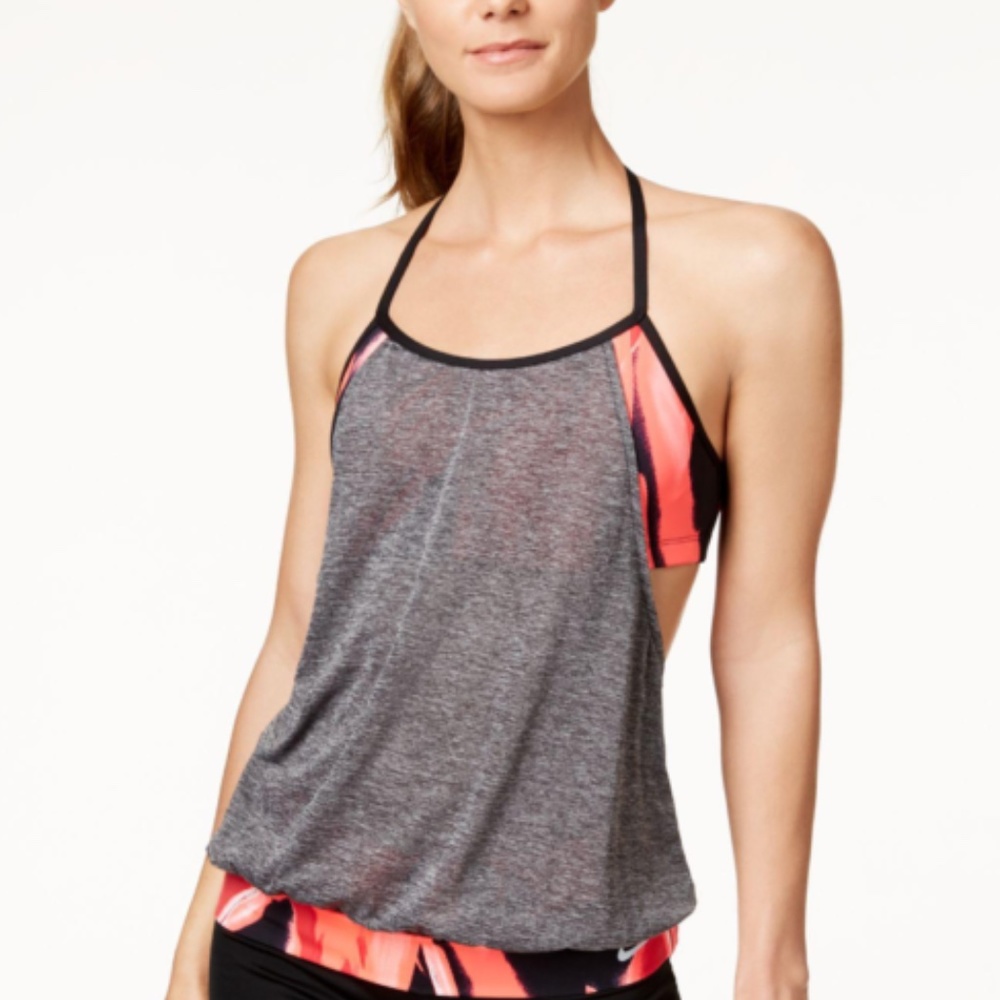 Nike Rule Beam Racerback Layered Halter Tankini Top & High-Waist Swim Bottoms S